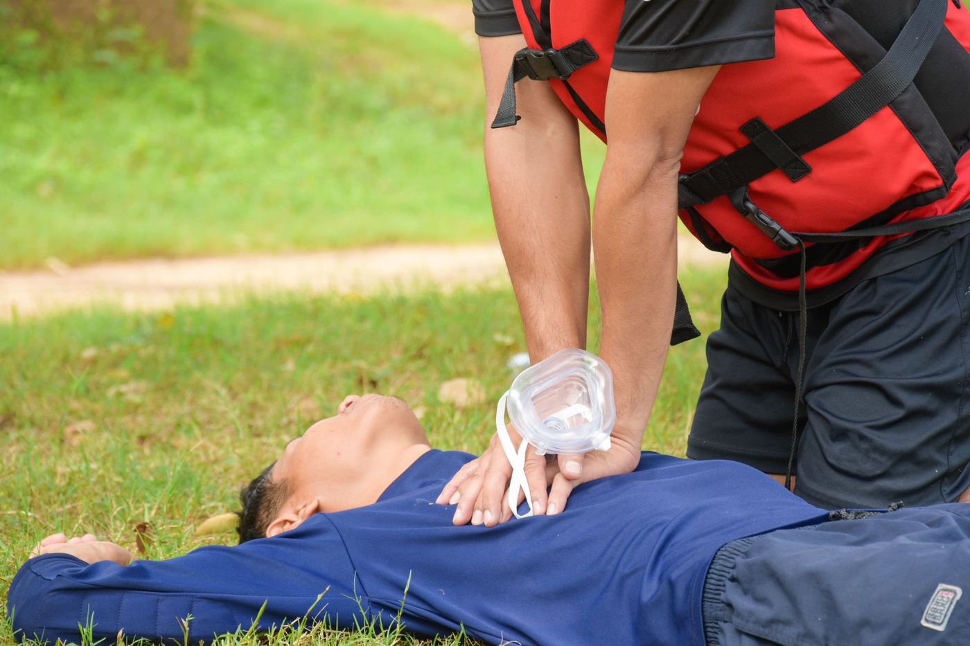 Medical team practising cardiac arrest management and CPR during ALS training
